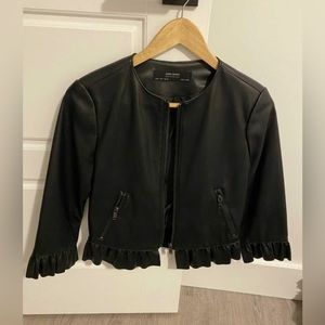 Zara leather ruffle jacket